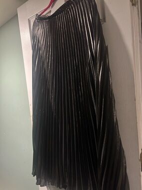 Anthropologie Black Metallic Pleated Midi Skirt